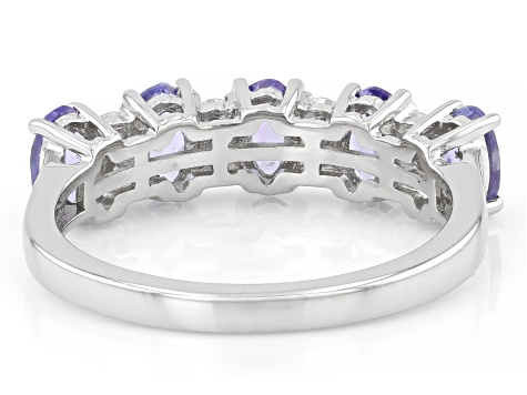 Blue Tanzanite With White Moissanite Platinum Over Sterling Silver