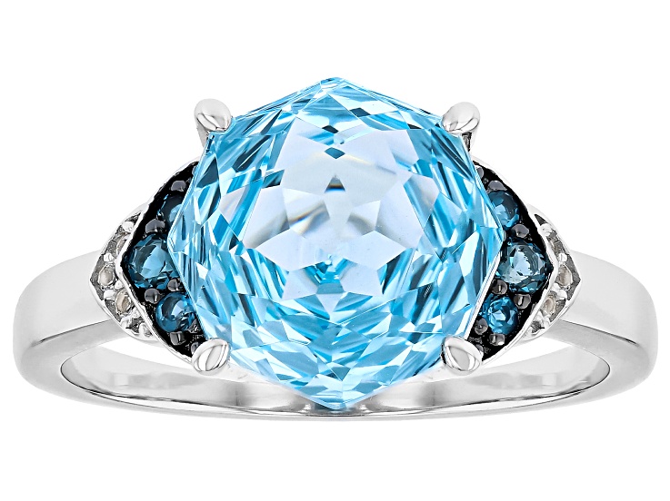 Sky Blue Topaz Rhodium Over Sterling Silver Rose Cut Ring 4.49ctw
