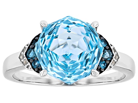 Sky Blue Topaz Rhodium Over Sterling Silver Rose Cut Ring 4.49ctw