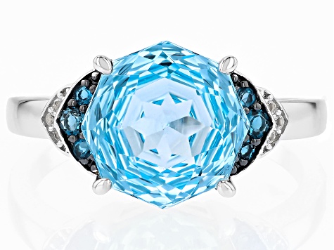 Sky Blue Topaz Rhodium Over Sterling Silver Rose Cut Ring 4.49ctw