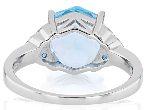 Sky Blue Topaz Rhodium Over Sterling Silver Rose Cut Ring 4.49ctw