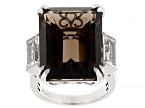Smoky Quartz Rhodium Over Sterling Silver Ring 21.62ctw