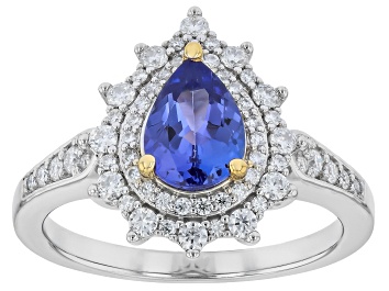 Picture of Blue Tanzanite with White Moissanite Rhodium and 18K Yellow Gold Over Sterling Silver Ring 1.41ctw