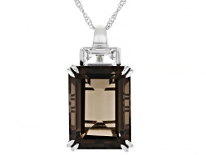 Smoky Quartz Rhodium Over Sterling Silver Pendant with Chain 20.81ctw
