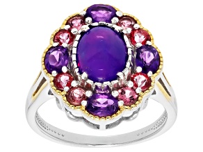 Purple Ethiopian Opal Rhodium & 18k Yellow Gold Over Sterling Silver Ring 2.14ctw