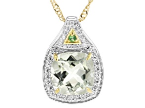 Green Prasiolite Rhodium & 18K Yellow Gold Over Silver Pendant With Chain 3.70ctw