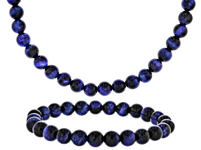 Blue Tigers Eye Necklace and Bracelet Set