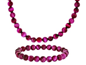 Pink Tigers Eye Necklace and Bracelet Set