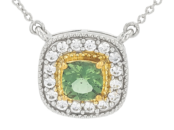 Green Apatite Rhodium Over Sterling Silver Halo Necklace 0.86ctw