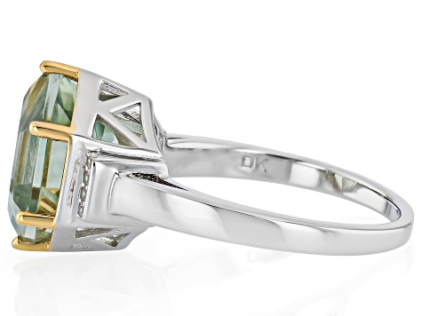 Green Prasiolite With White Zircon Rhodium & 18K Yellow Gold Over