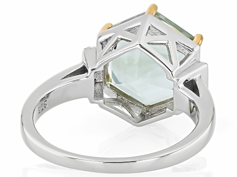Green Prasiolite With White Zircon Rhodium & 18K Yellow Gold Over