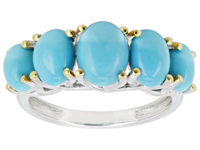 Blue Sleeping Beauty Turquoise Rhodium and 18K Yellow Gold Over Sterling Silver 5 Stone Ring