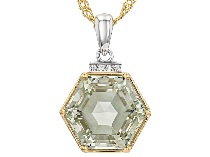 Green Prasiolite Rhodium & 18K Yellow Gold Over Sterling Silver Pendant With Chain 4.95ctw