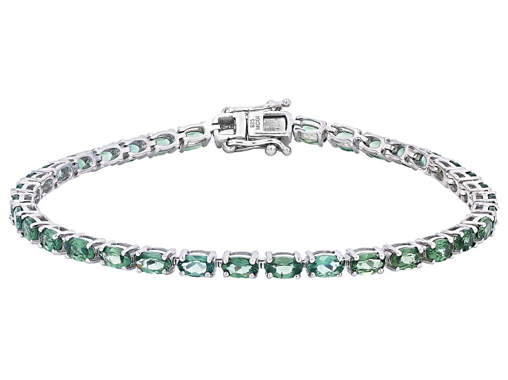 Green Apatite Rhodium Over Sterling Silver Tennis Bracelet 7.01ctw