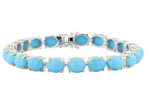 Blue Sleeping Beauty Turquoise Rhodium and 18K Yellow Gold Over