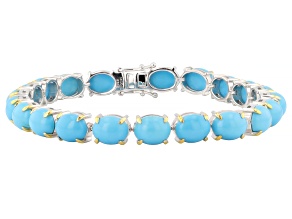 Blue Sleeping Beauty Turquoise Rhodium and 18K Yellow Gold Over Sterling Silver Bracelet