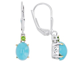 Blue Sleeping Beauty Turquoise Rhodium and 18K Yellow Gold Over Sterling Silver Earrings 0.09ctw
