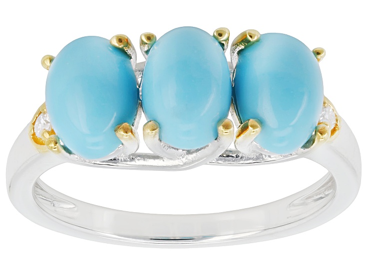 Blue Sleeping Beauty Turquoise Rhodium and 18K Yellow Gold Over Sterling Silver Ring 0.02ctw