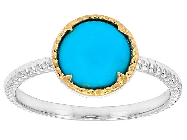 Blue Sleeping Beauty Turquoise Rhodium and 18K Yellow Gold Over Sterling Silver Solitaire Ring