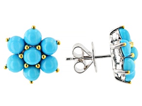 Blue Sleeping Beauty Turquoise Rhodium and 18K Yellow Gold Over Sterling Silver Earrings