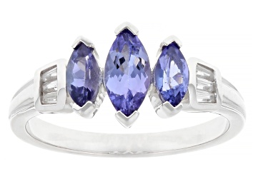 Picture of Tanzanite Rhodium Over Sterling Silver Ring 1.07ctw