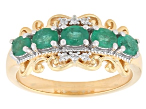 Green Zambian Emerald Rhodium and 18K Yellow Gold Over Silver Ring 0.78ctw