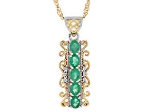 Green Zambian Emerald Rhodium & 18K Yellow Gold Over Silver Pendant With Chain 0.78ctw