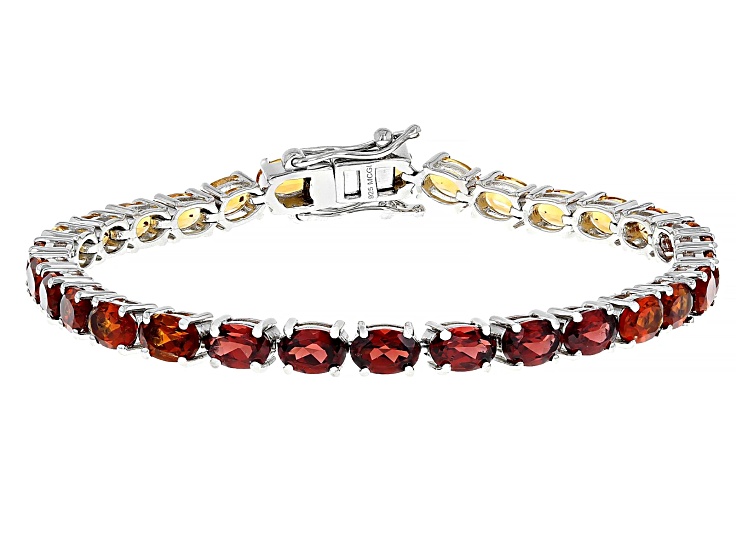 Madeira Citrine With Yellow Citrine And Red Garnet Platinum Over Sterling Silver Bracelet 13.12ctw