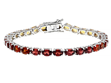 Madeira Citrine With Yellow Citrine And Red Garnet Platinum Over Sterling Silver Bracelet 13.12ctw