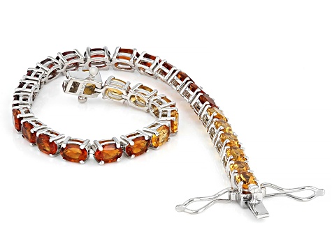 Madeira Citrine With Yellow Citrine And Red Garnet Platinum Over Sterling Silver Bracelet 13.12ctw