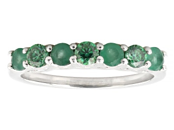Picture of Green Zambian Emerald with Green Moissanite Rhodium Over Sterling Silver Ring 0.72ctw