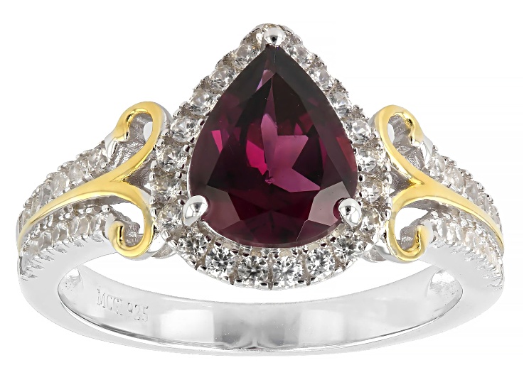 Grape Color Rhodolite Rhodium & 18K Yellow Gold Over Sterling Silver Ring 1.67ctw
