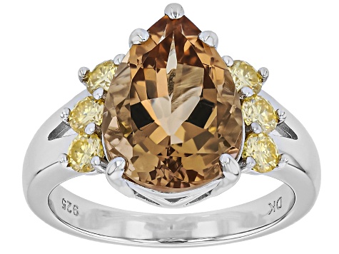 Champagne Quartz Rhodium Over Sterling Silver Ring 4.76ctw