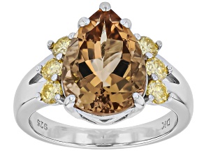 Champagne Quartz Rhodium Over Sterling Silver Ring 4.76ctw
