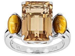 Champagne Quartz Rhodium Over Sterling Silver Ring 6.04ct