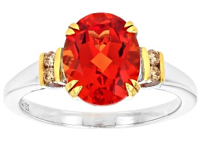 Orange Lab Created Padparadscha Sapphire Rhodium and 18K Yellow Gold Over Silver Ring 3.05ctw