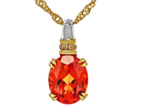 Orange Lab Padparadscha Sapphire Rhodium and 18K Yellow Gold Over Silver Pendant with Chain 3.01ctw