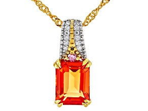 Orange Lab Created Padparadscha Sapphire Rhodium & 18K Yellow Gold Over Silver Pendant 3.21ctw