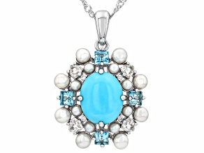 Blue Sleeping Beauty Turquoise Rhodium Over Sterling Silver Pendant with Chain 1.59ctw