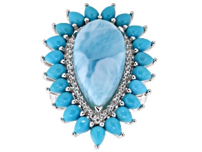 Blue Larimar Rhodium Over Sterling Silver Ring 0.33ctw