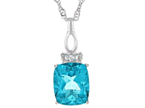 Blue Paraiba Color Topaz Rhodium Over Sterling Silver Pendant With Chain 4.41ctw