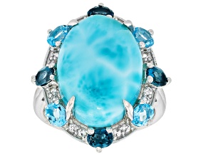 Blue Larimar Rhodium Over Sterling Silver Ring 1.56ctw