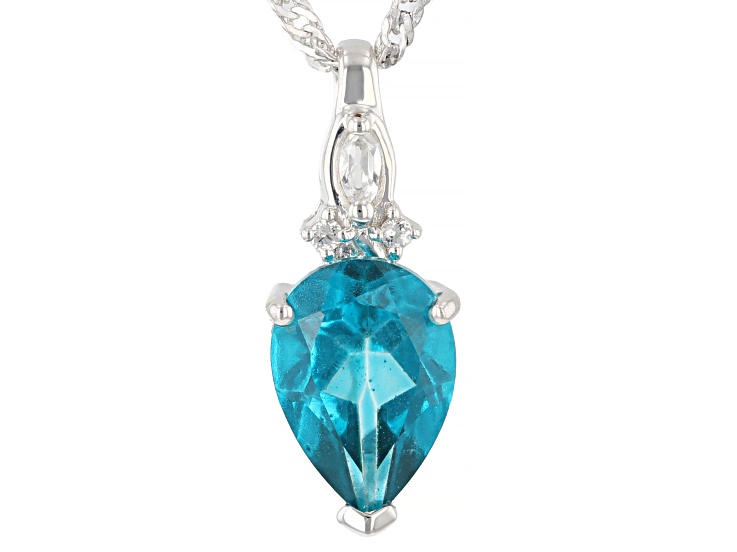 Blue Paraiba Color Topaz Rhodium Over Sterling Silver Pendant With Chain 1.95ctw