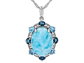 Blue Larimar Rhodium Over Sterling Silver Pendant with Chain 1.56ctw