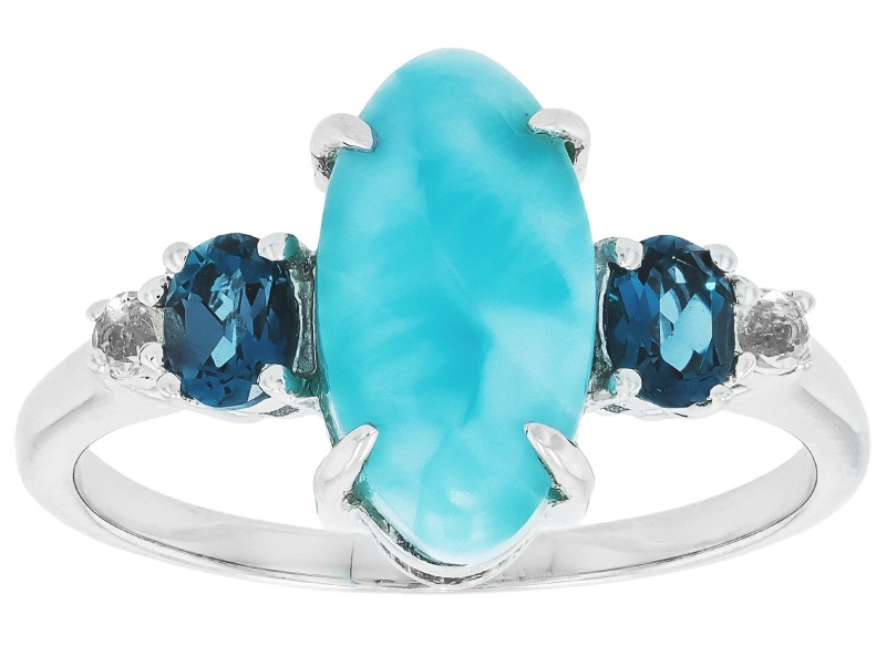 Blue Larimar Rhodium Over Sterling Silver Ring 0.43ctw