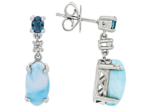 Blue Larimar Rhodium Over Sterling Silver Earrings 0.40ctw