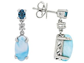 Blue Larimar Rhodium Over Sterling Silver Earrings 0.40ctw