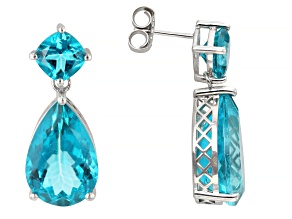 Blue Paraiba Color Topaz Platinum Over Sterling Silver Dangle Earrings 30.09ctw
