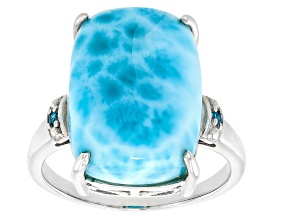Blue Larimar Rhodium Over Sterling Silver Ring 0.02ctw