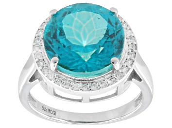 Picture of Blue Paraiba Color Topaz Platinum Over Sterling Silver Halo Ring 6.62ctw